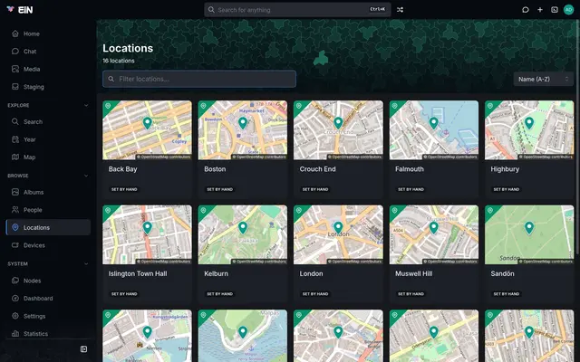 The Locations page: a grid of map tiles, each with a place's name